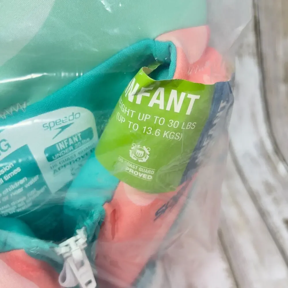 Speedo Infant Life Vest Teal/Coral Up to 30 lbs U.S. Coast Guard approved - New!